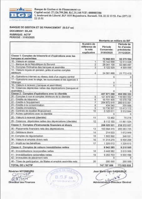 ETATS FINANCIERS AU 31-03-2025